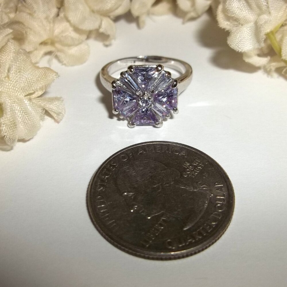 Ring US Size 6.25 Band 925 Silver Purple Rhinestones Woman Girl Jewelry D087 - Picture 2 of 5